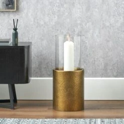 Metal & Glass Pedestal Hurricane Candle Holder -DUNELM Furniture Shop 30983144