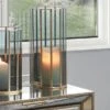 Brass & Smoked Glass Panelled Hurricane Candle Holder -DUNELM Furniture Shop 30983161