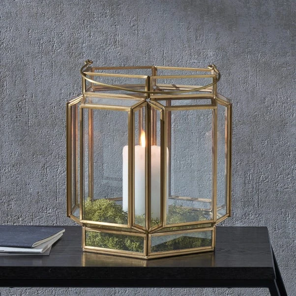 Brass Wide Hexagon Lantern 3 Brass Wide Hexagon Lantern
