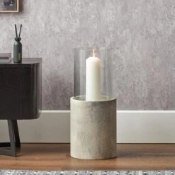 Metal & Glass Pedestal Hurricane Candle Holder -DUNELM Furniture Shop 30983198