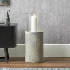 Metal & Glass Pedestal Hurricane Candle Holder