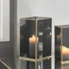 Brass & Smoked Glass Panelled Square Hurricane Candle Holder -DUNELM Furniture Shop 30983232