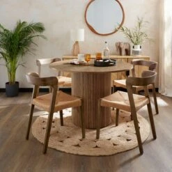 Amari 4 Seater Round Dining Table With Melia Dark Stained Dining Chairs